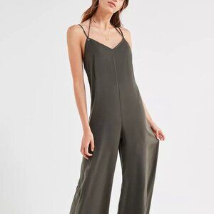 UO Silence + Noise V-Neck Satin Jumpsuit